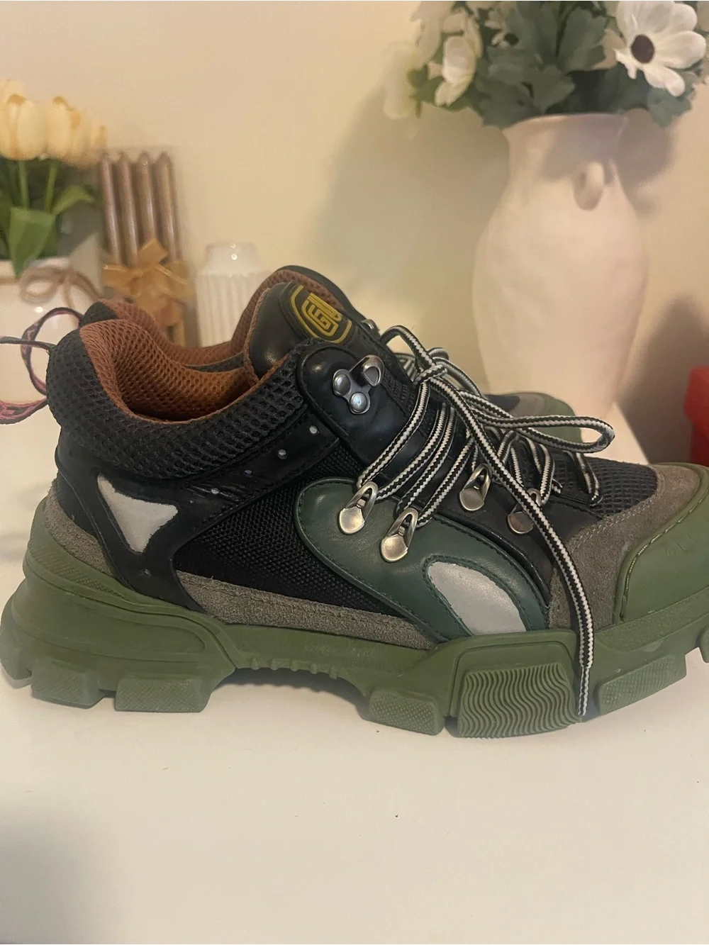 Gucci Black & Green Men's Chunky Lace-Up Sneakers